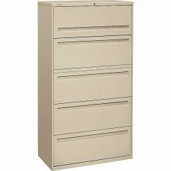 HON Brigade 700 Series 5-Drawer Lateral File Cabinet, Locking, Letter/Legal, Putty, 36" (HON-785LL)