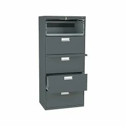 HON Brigade 600 Series 5-Drawer Lateral File Cabinet, Locking, Letter/Legal, Charcoal, 30"W (H675.L.S)
