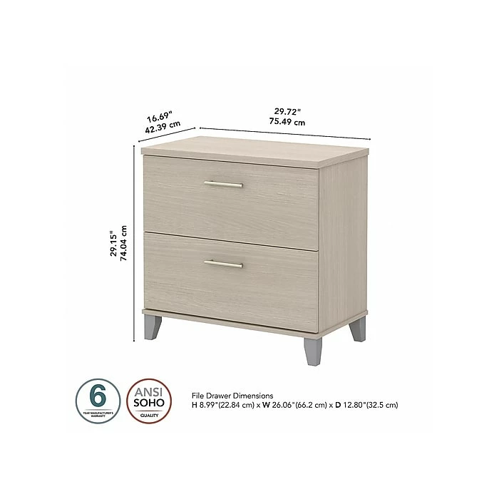 Bush Furniture Somerset 2-Drawer Lateral File Cabinet, Letter/Legal, Sand Oak, 29.72" (WC81180) 7 Bush Furniture Somerset 2-Drawer Lateral File Cabinet, Letter/Legal, Sand Oak, 29.72" (WC81180) - Image 5