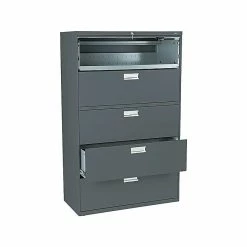 HON Brigade 600 Series 5-Drawer Lateral File Cabinet, Locking, Charcoal, Letter/Legal, 42"W (H695.L.S)