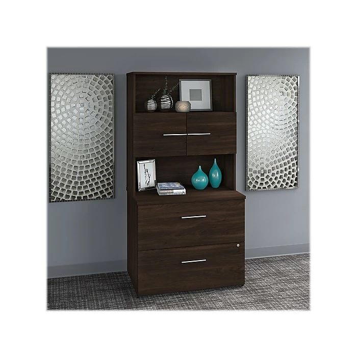 Bush Business Furniture Office 500 2-Drawer Lateral File Cabinet With Hutch, Letter/Legal, Black Walnut, 35.67" (OF5007BWSU) 4 Bush Business Furniture Office 500 2-Drawer Lateral File Cabinet With Hutch, Letter/Legal, Black Walnut, 35.67" (OF5007BWSU) - Image 2