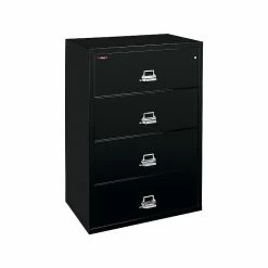 FireKing Classic 4-Drawer Lateral File Cabinet, Fire Resistant, Letter/Legal, Black, 31.19"W (4-3122-CBL)