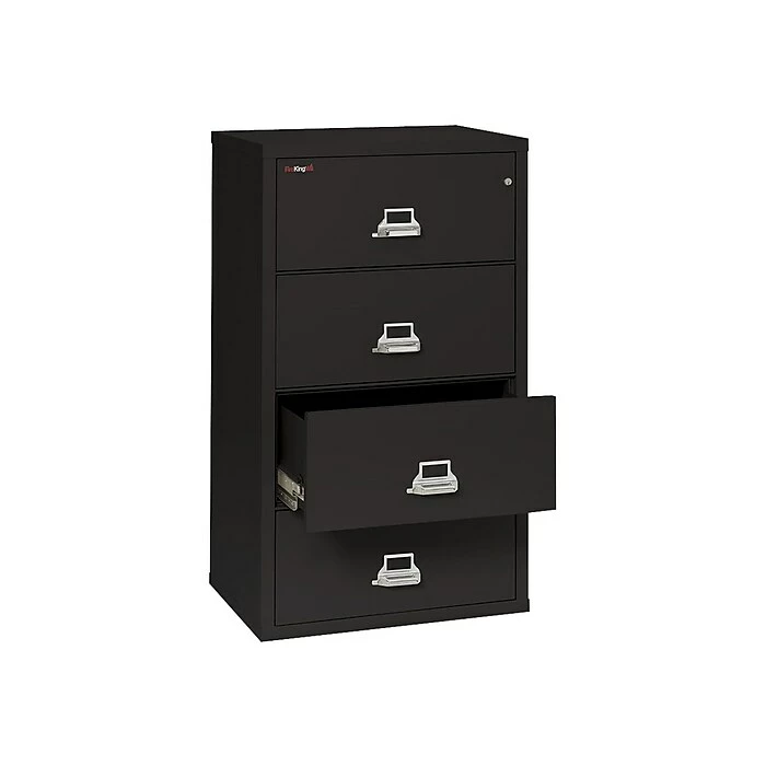 FireKing Classic 4-Drawer Lateral File Cabinet, Fire Resistant, Letter/Legal, Black, 31.19"W (4-3122-CBL) 4 FireKing Classic 4-Drawer Lateral File Cabinet, Fire Resistant, Letter/Legal, Black, 31.19"W (4-3122-CBL) - Image 2