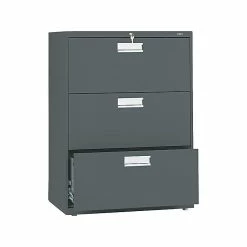 HON Brigade 600 Series 3-Drawer Lateral File Cabinet, Locking, Letter/Legal, Charcoal, 30"W (H673.L.S)