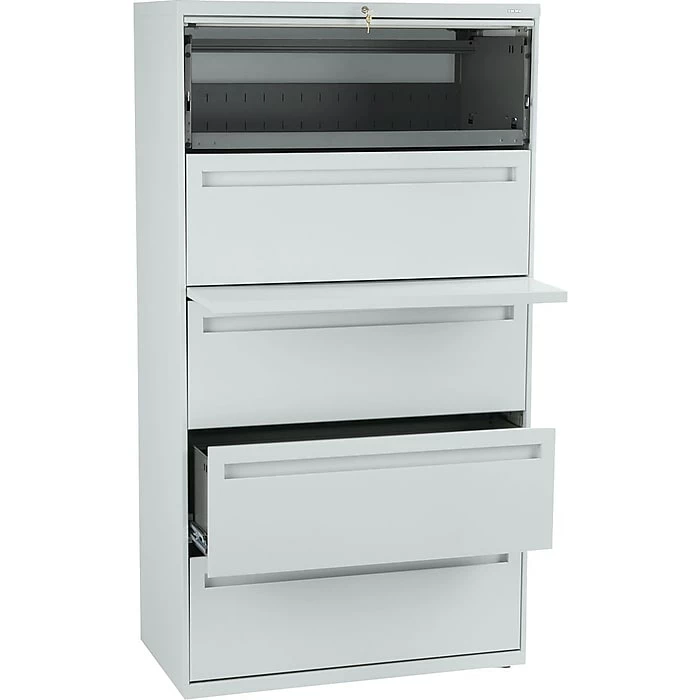 HON Brigade® 700 Series Lateral File, 5-Drawer, 67Hx36Wx19-1/4"D, Light Grey 4 HON Brigade® 700 Series Lateral File, 5-Drawer, 67Hx36Wx19-1/4"D, Light Grey - Image 2