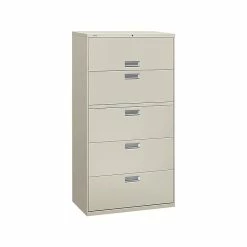 HON Brigade 600 Series 5-Drawer Lateral File Cabinet, Locking, Letter/Legal, Gray, 36"W (H685.L.Q)