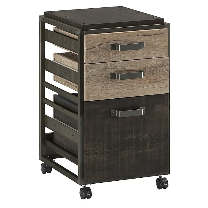 Bush Furniture Refinery 3 Drawer Mobile File Cabinet, Rustic Gray (RFF116RG-03) 3 Bush Furniture Refinery 3 Drawer Mobile File Cabinet, Rustic Gray (RFF116RG-03)