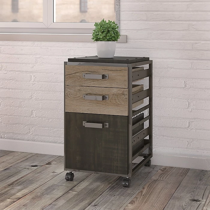 Bush Furniture Refinery 3 Drawer Mobile File Cabinet, Rustic Gray (RFF116RG-03) 4 Bush Furniture Refinery 3 Drawer Mobile File Cabinet, Rustic Gray (RFF116RG-03) - Image 2