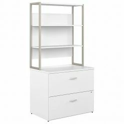 Bush Business Furniture Hybrid 2-Drawer Lateral File Cabinet With Shelves, Letter/Legal, White, 36"W, Installed (HYB018WHSUFA)