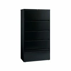 Hirsh HL10000 Series 5-Drawer Lateral File Cabinet, Locking, Letter/Legal, Black, 36" (17902)
