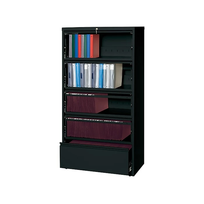 Hirsh HL10000 Series 5-Drawer Lateral File Cabinet, Locking, Letter/Legal, Black, 36" (17902) 4 Hirsh HL10000 Series 5-Drawer Lateral File Cabinet, Locking, Letter/Legal, Black, 36" (17902) - Image 2