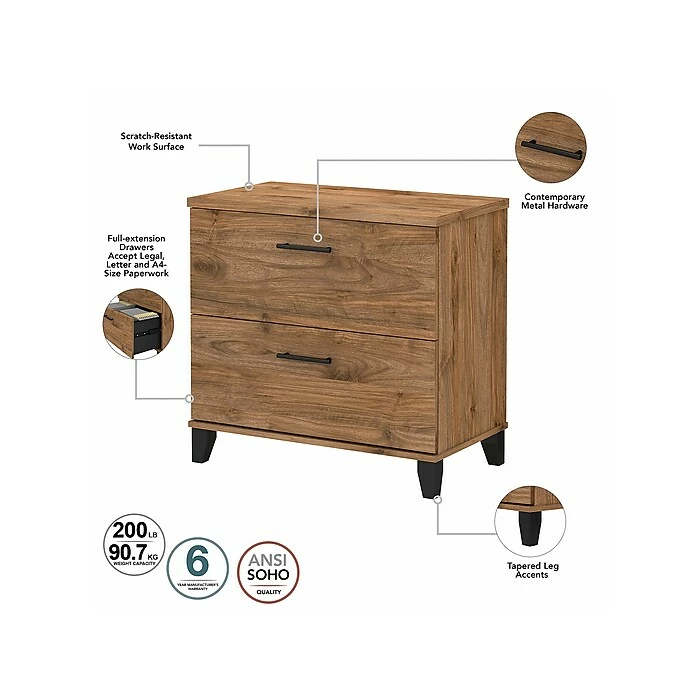 Bush Furniture Somerset 2-Drawer Lateral File Cabinet, Letter/Legal, Fresh Walnut, 30" (WC81380) 5 Bush Furniture Somerset 2-Drawer Lateral File Cabinet, Letter/Legal, Fresh Walnut, 30" (WC81380) - Image 3