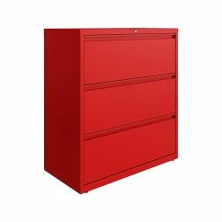 Hirsh HL10000 Series 3-Drawer Lateral File Cabinet, Locking, Letter/Legal, Lava Red, 36" (24252)