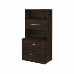 Bush Business Furniture Office 500 2-Drawer Lateral File Cabinet With Hutch, Letter/Legal, Black Walnut, 35.67", Installed