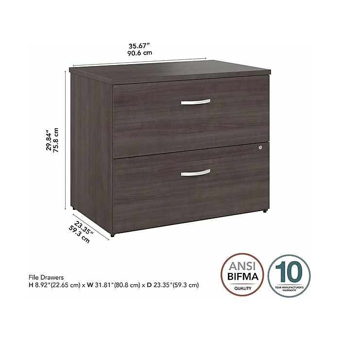 Bush Business Furniture Hybrid 2-Drawer Lateral File Cabinet, Letter/Legal, Storm Gray, 36" (HYF136SGSU-Z) 6 Bush Business Furniture Hybrid 2-Drawer Lateral File Cabinet, Letter/Legal, Storm Gray, 36" (HYF136SGSU-Z) - Image 4