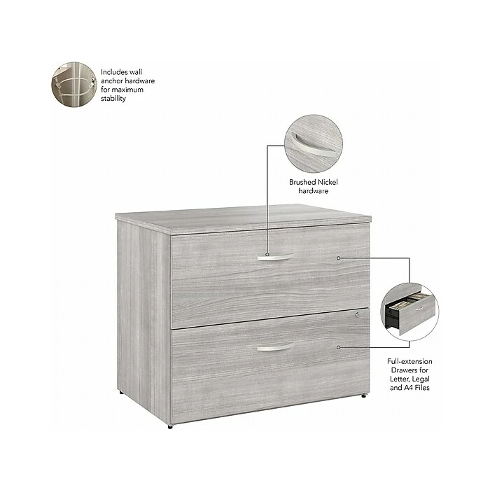 Bush Business Furniture Hybrid 2-Drawer Lateral File Cabinet, Letter/Legal, Platinum Gray, 36" (HYF136PGSU-Z) 5 Bush Business Furniture Hybrid 2-Drawer Lateral File Cabinet, Letter/Legal, Platinum Gray, 36" (HYF136PGSU-Z) - Image 3