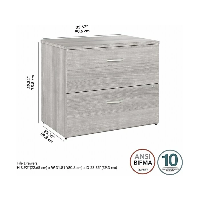 Bush Business Furniture Hybrid 2-Drawer Lateral File Cabinet, Letter/Legal, Platinum Gray, 36" (HYF136PGSU-Z) 6 Bush Business Furniture Hybrid 2-Drawer Lateral File Cabinet, Letter/Legal, Platinum Gray, 36" (HYF136PGSU-Z) - Image 4