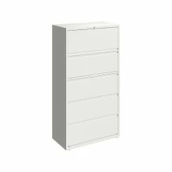 Hirsh HL10000 Series 5-Drawer Lateral File Cabinet, Locking, Letter/Legal, White, 36" (23703)