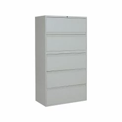 Global 1900 Plus Series 5-Drawer Lateral File Cabinet, Locking, Letter, Light Gray, 36" (TD1936P5F12LGR)