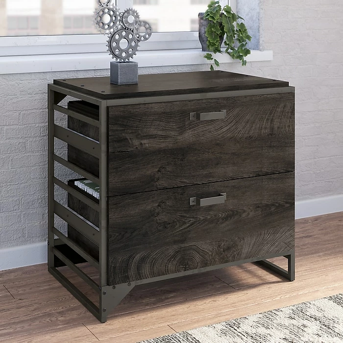 Bush Furniture Refinery 2-Drawer Lateral File Cabinet, Letter/Legal, Dark Gray Hickory, 32" (RFF132GH-03) 4 Bush Furniture Refinery 2-Drawer Lateral File Cabinet, Letter/Legal, Dark Gray Hickory, 32" (RFF132GH-03) - Image 2