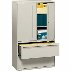 HON® 700 Series 2 Drawer Lateral File Cabinet W/Roll-Out & Posting Shelves, Light Grey, Letter/Legal, 42"W (HON795LSQ)