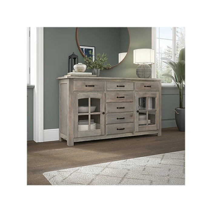 Bush Furniture Leonis 3-Drawer Buffet Cabinet, Letter/Legal, Lakewood Gray, 62" (LNT162LGSU) 3 Bush Furniture Leonis 3-Drawer Buffet Cabinet, Letter/Legal, Lakewood Gray, 62" (LNT162LGSU) - Image 2