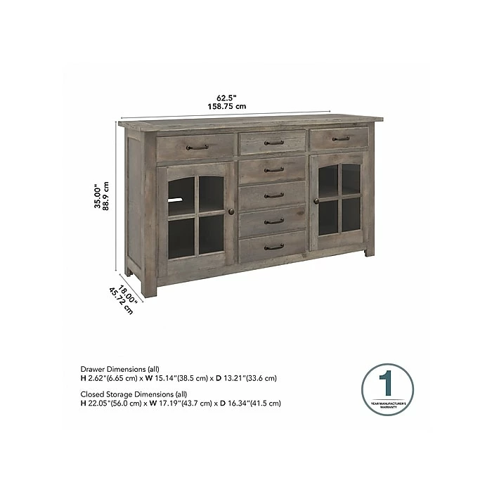 Bush Furniture Leonis 3-Drawer Buffet Cabinet, Letter/Legal, Lakewood Gray, 62" (LNT162LGSU) 5 Bush Furniture Leonis 3-Drawer Buffet Cabinet, Letter/Legal, Lakewood Gray, 62" (LNT162LGSU) - Image 4