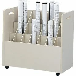 Safco® 3043 Mobile Roll File Wood Mobile Roll File, 21 Compartment