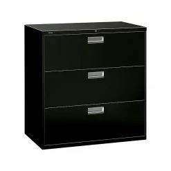 HON Brigade 600 Series 3-Drawer Lateral File Cabinet, Locking, Letter/Legal, Black, 42"W (H693.L.P)