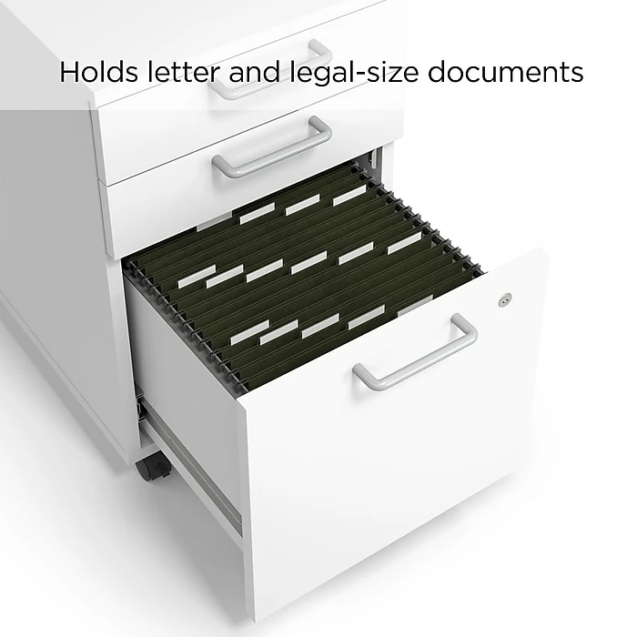 Union & Scale™ Essentials 3-Drawer Vertical File Cabinet, Mobile/Pedestal, Letter/Legal, White, 21" (UN56980) 5 Union & Scale™ Essentials 3-Drawer Vertical File Cabinet, Mobile/Pedestal, Letter/Legal, White, 21" (UN56980) - Image 3