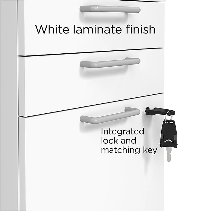 Union & Scale™ Essentials 3-Drawer Vertical File Cabinet, Mobile/Pedestal, Letter/Legal, White, 21" (UN56980) 7 Union & Scale™ Essentials 3-Drawer Vertical File Cabinet, Mobile/Pedestal, Letter/Legal, White, 21" (UN56980) - Image 5
