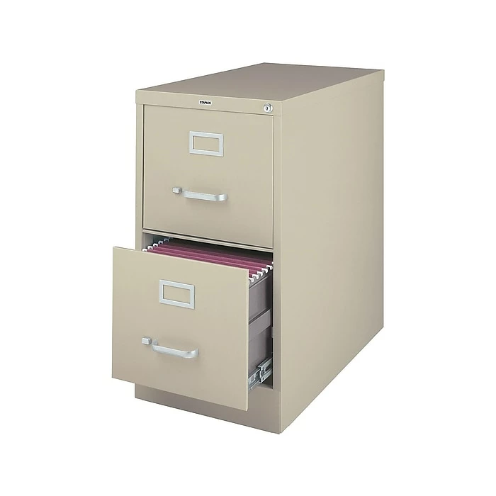 Staples 2-Drawer Vertical File Cabinet, Locking, Letter, Putty/Beige, 26.5"D (13440D-CC) 3 Staples 2-Drawer Vertical File Cabinet, Locking, Letter, Putty/Beige, 26.5"D (13440D-CC)
