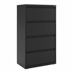 Staples 30" Wide Lateral File Cabinet, 4-Drawer, Assembled, Black, Letter/Legal (20070D)