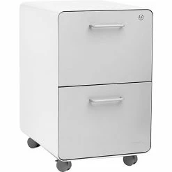 Poppin White + Light Gray Stow File Cabinet With Casters, 2-Drawer, Letter/Legal Size