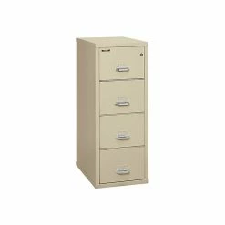 FireKing Classic 4-Drawer Vertical File Cabinet, Fire Resistant, Legal, Parchment, 31.56"D (4-2131-CPA)