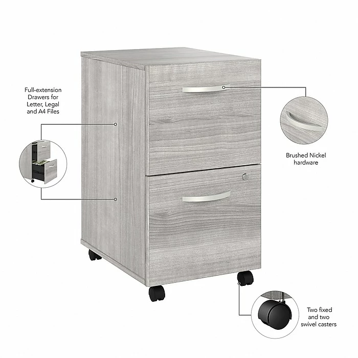 Bush Business Furniture Studio A 2-Drawer Mobile File Cabinet, Locking, Letter/Legal, Platinum Gray, 20" (SDF116PGSU-Z) 5 Bush Business Furniture Studio A 2-Drawer Mobile File Cabinet, Locking, Letter/Legal, Platinum Gray, 20" (SDF116PGSU-Z) - Image 3