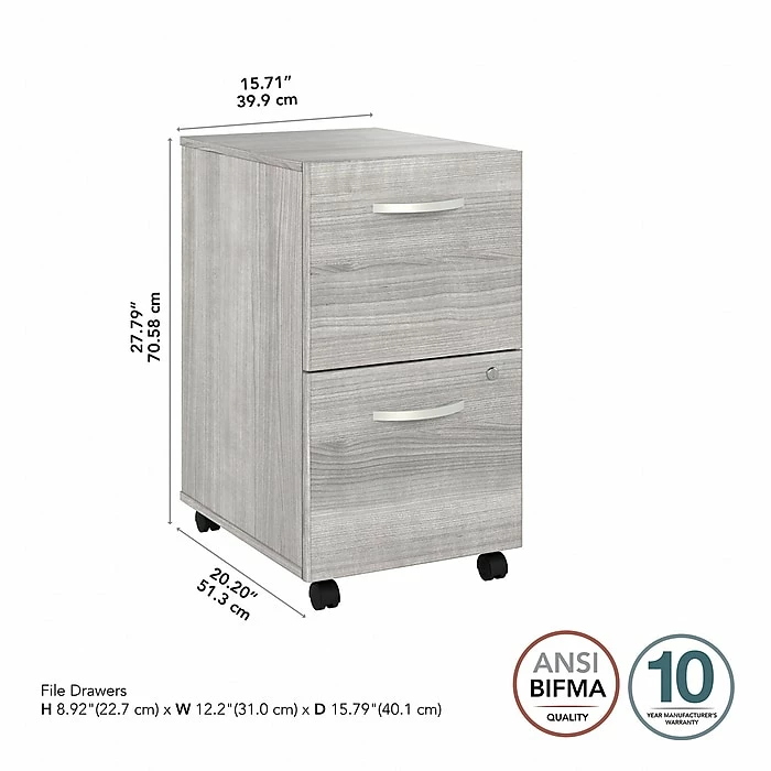 Bush Business Furniture Studio A 2-Drawer Mobile File Cabinet, Locking, Letter/Legal, Platinum Gray, 20" (SDF116PGSU-Z) 6 Bush Business Furniture Studio A 2-Drawer Mobile File Cabinet, Locking, Letter/Legal, Platinum Gray, 20" (SDF116PGSU-Z) - Image 4