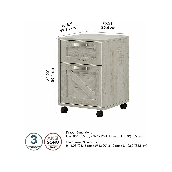 Kathy Ireland® Home By Bush Furniture 2-Drawer Vertical File Cabinet, Mobile, Letter/Legal, Cottage White, 17" 7 Kathy Ireland® Home By Bush Furniture 2-Drawer Vertical File Cabinet, Mobile, Letter/Legal, Cottage White, 17" - Image 5