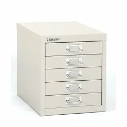 Bisley® 5-Drawer Steel Desktop Vertical File Cabinet, White, Letter/A4 (MD5-WH)