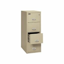 FireKing 2 Hour Rated 4-Drawer Vertical File Cabinet, Fire Resistant, Letter, Beige, 31.19"D (4-1956-2PA)