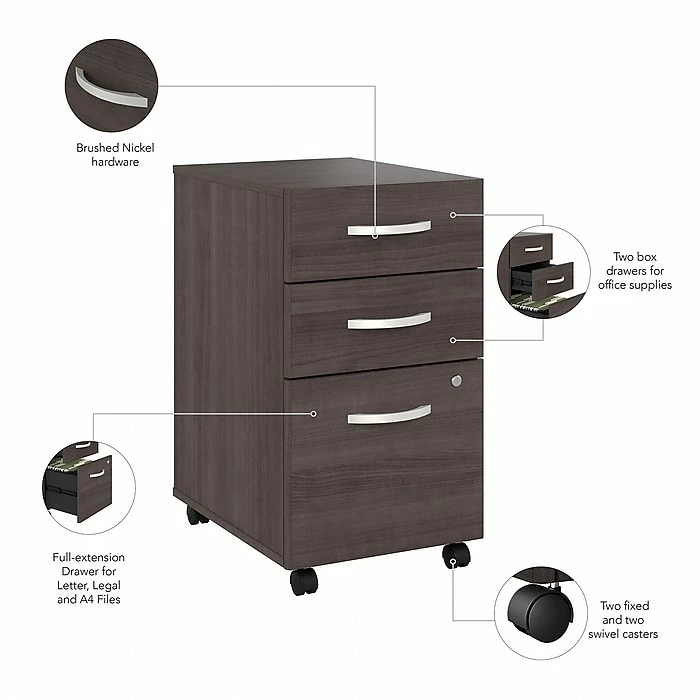 Bush Business Furniture Studio A 3-Drawer Mobile File Cabinet, Locking, Letter/Legal, Storm Gray, 20" (SDF216SGSU-Z) 5 Bush Business Furniture Studio A 3-Drawer Mobile File Cabinet, Locking, Letter/Legal, Storm Gray, 20" (SDF216SGSU-Z) - Image 3