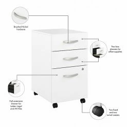 Bush Business Furniture Studio A 3-Drawer Mobile File Cabinet, Locking, Letter/Legal, White, 20" (SDF216WHSU-Z) -File Cabinets Shop unnamed file 2652
