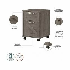 Kathy Ireland® Home By Bush Furniture 2-Drawer Vertical File Cabinet, Mobile, Letter/Legal, Restored Gray, 17" -File Cabinets Shop unnamed file 2699