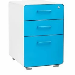 Poppin Stow 3-Drawer File Cabinet, White + Pool Blue