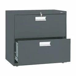 HON Brigade 600 Series 2-Drawer Lateral File Cabinet, Locking, Letter/Legal, Charcoal, 30"W (H672.L.S)