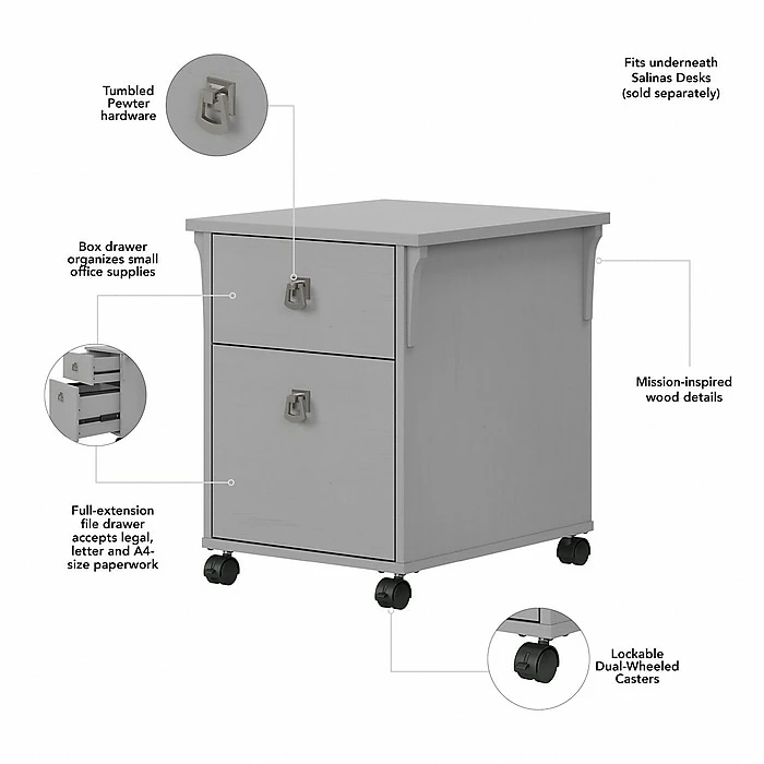 Bush Furniture Salinas 2-Drawer Vertical File Cabinet, Mobile, Letter/Legal, Cape Cod Gray, 20" (SAF118CG-03) 5 Bush Furniture Salinas 2-Drawer Vertical File Cabinet, Mobile, Letter/Legal, Cape Cod Gray, 20" (SAF118CG-03) - Image 3