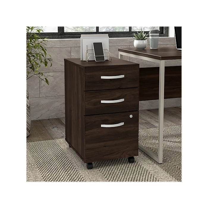 Bush Business Furniture Hybrid 3-Drawer Mobile File Cabinet, Letter/Legal, Black Walnut, 20" (HYF216BWSU-Z) 4 Bush Business Furniture Hybrid 3-Drawer Mobile File Cabinet, Letter/Legal, Black Walnut, 20" (HYF216BWSU-Z) - Image 2