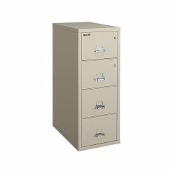FireKing Classic 4-Drawer Vertical File Cabinet, Fire Resistant, Letter, Beige, 25.06"D (4-1825-CPA)