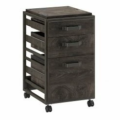 Bush Furniture Refinery 3-Drawer Vertical File Cabinet, Mobile/Pedestal, Letter, Dark Gray Hickory, 18" (RFF116GH-03)
