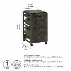 Bush Furniture Refinery 3-Drawer Vertical File Cabinet, Mobile/Pedestal, Letter, Dark Gray Hickory, 18" (RFF116GH-03) -File Cabinets Shop unnamed file 3018